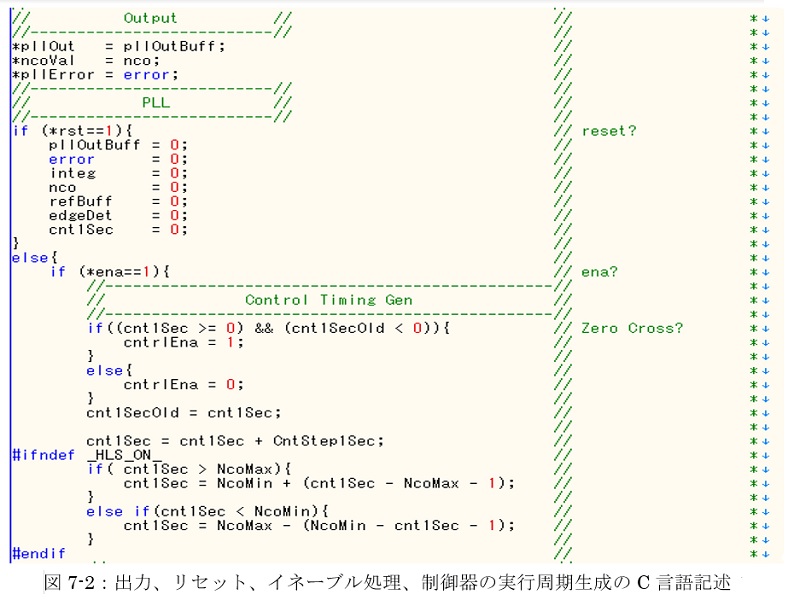 出力、リセット、イネーブル処理、制御器の実行周期生成のC言語記述